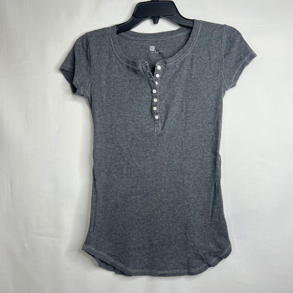 Vintage Gap Henley Women S Bell Swan Ribbed Cotton Layering Capsule Y2K 7-Button